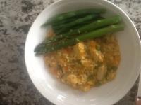 Tasty risotto with a side of green beans and asparagus