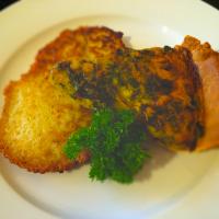 Potato roti served with silver beet and butterbean quiche